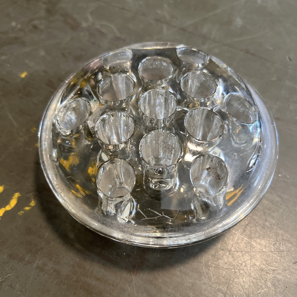 Vintage Clear Glass Floral Arrangement Frog Flower Holder 13 Holes Round 4.5in